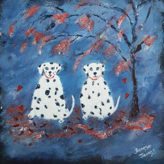 "Dotty Dogs" Contemporary Mixed Media on Paper Painting by Therese James For Sale