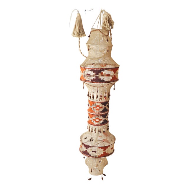 Native American Macrame Boho Staircase Hanging Lamp, 1970s For Sale