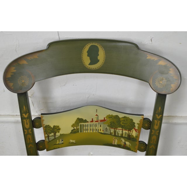 Traditional Hitchcock Green Painted George Washington Mount Vernon Cane Seat Side Chair For Sale - Image 3 of 13