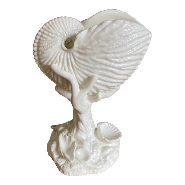 1950s Royal Worcester White China Nautilus Vase For Sale