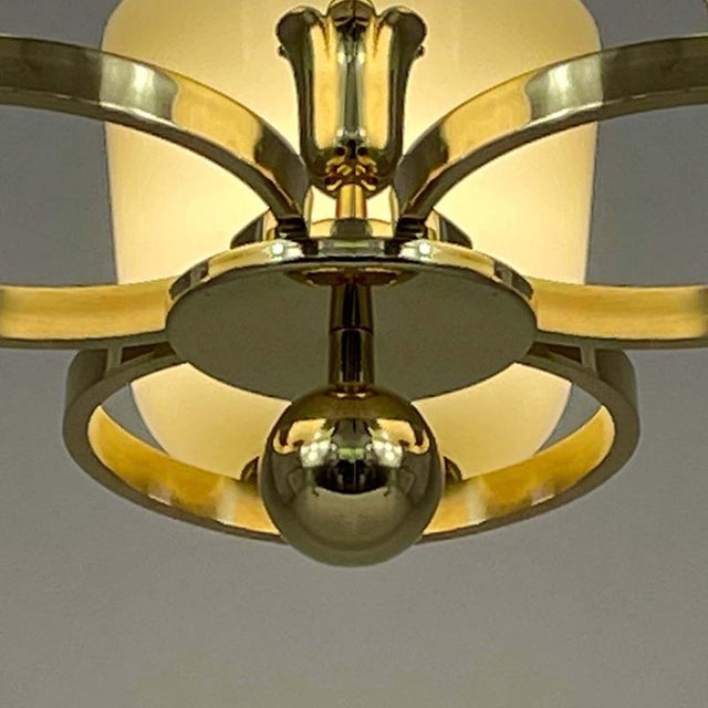 Art Deco Opaline Glass and Brass Chandelier, Germany, 1930s For Sale - Image 17 of 18