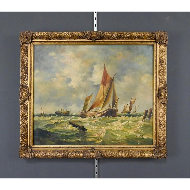 Albert Hess, Sailboats on a Rough Sea, 1950s, Canvas For Sale - Image 6 of 18