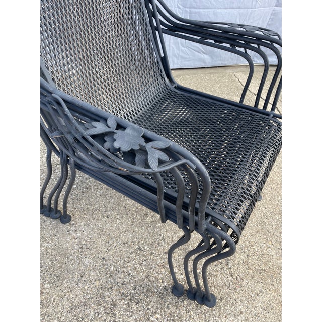 Black Dogwood Outdoor Patio Dining Set 4 Chairs 48" Pedestal Table Meadowcraft Attributed For Sale - Image 8 of 10