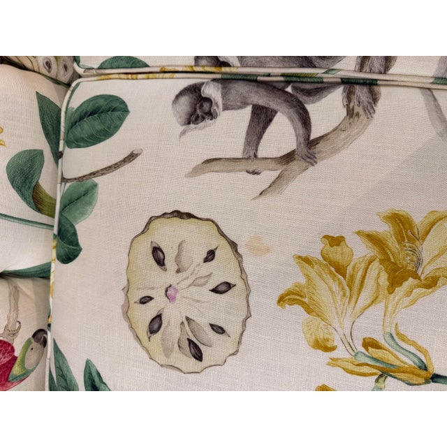 Vintage Lee Jofa "Loretta" Style Tropical Monkey & Botanical Pleated Skirt Sofa For Sale - Image 4 of 8