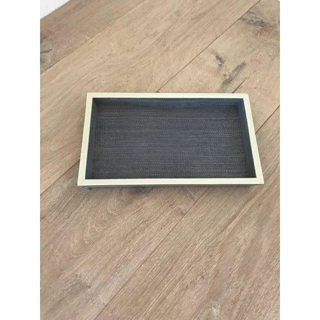 Cerulean Pigeon & Poodle Maranello Steel Blue/White Abaca Medium Tray For Sale - Image 8 of 9