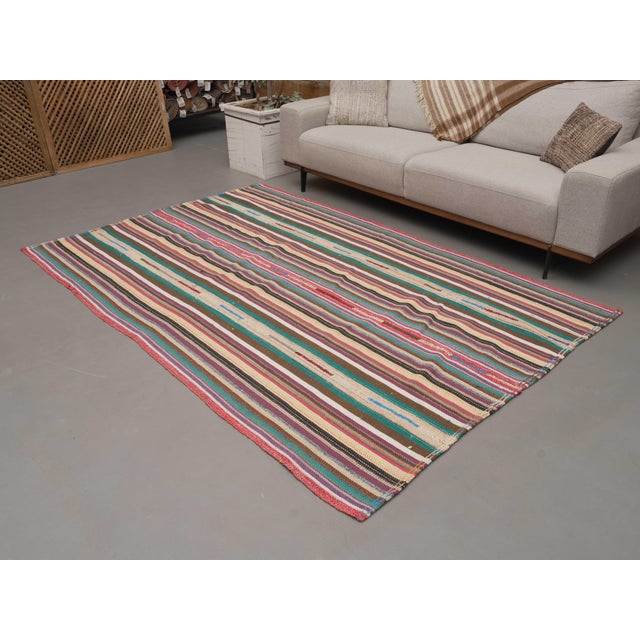Boho Chic 1970s Vintage Handmade Wool Cotton Multicolor Kilim Rug For Sale - Image 3 of 11