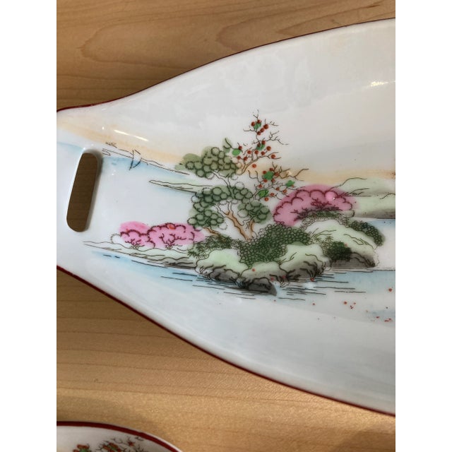 Vintage Hand Painted Japanese Sushi Serving Set With Mount Fuji Landscape, 7 Pieces For Sale In Oklahoma City - Image 6 of 9