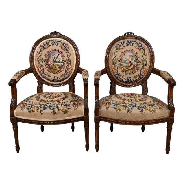 Louis XVI Style Beechwood Armchairs, Early 20th Century, Set of 2 For Sale