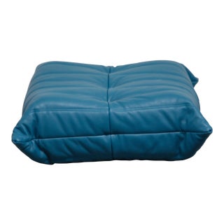 'Togo' Ottoman by Michel Ducaroy for Ligne Roset in Blue Leather For Sale