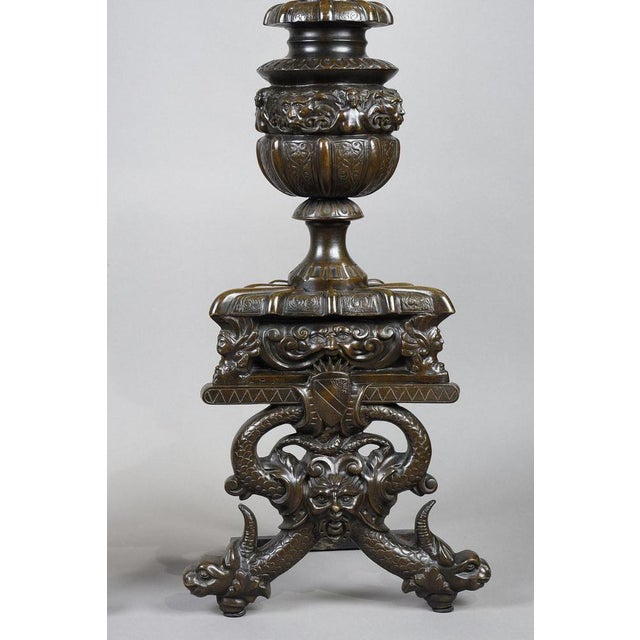 Large Renaissance Style Andirons in Patinated Bronze, 1880S, Set of 2 For Sale - Image 11 of 18