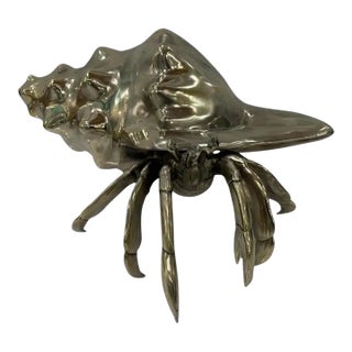 Cast Bronze Hermit Crab Sculpture — Organic Coastal Form With Polished Patina For Sale