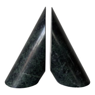 Vintage Modernist Sculptural Green Marble Bookends – A Pair For Sale