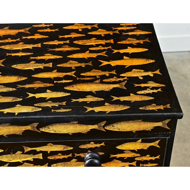 Black Early 20th Century English Painted Chest with Fish Decoupage For Sale - Image 8 of 12