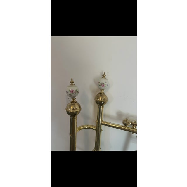1980s Brass Porcelain Hand Painted Queen Headboard For Sale - Image 4 of 6