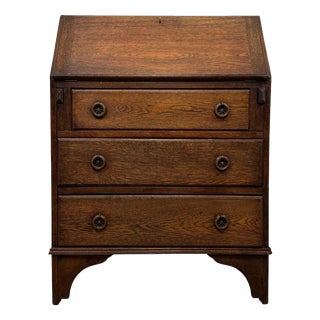 Antique Early 20th Century English Edwardian Oak Bureau For Sale