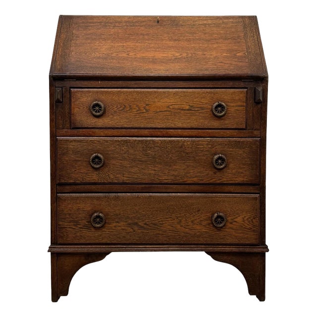Antique Early 20th Century English Edwardian Oak Bureau For Sale
