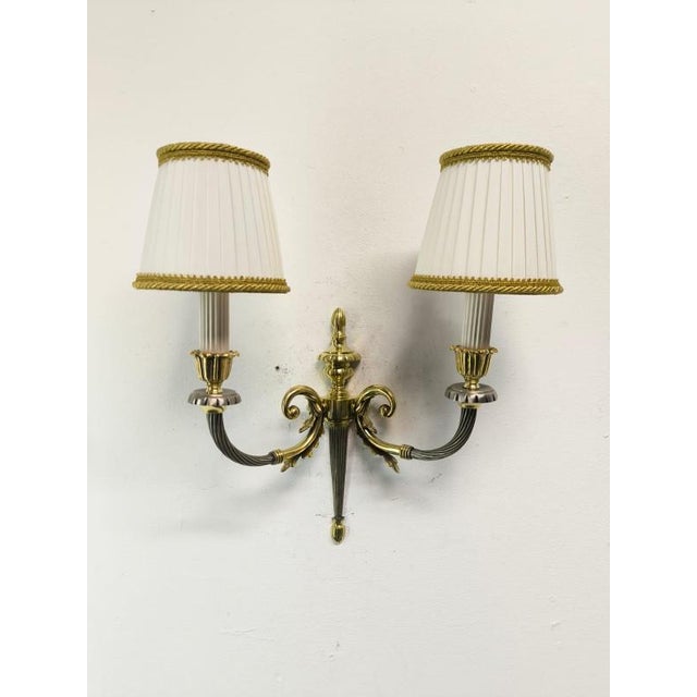 Cream Brass Wall Lamp with Silk Lampshades, 1950s For Sale - Image 8 of 9