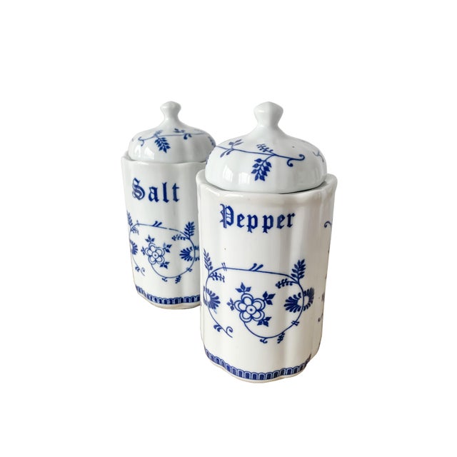 Mid-Century Modern Mid-Century Blue and White Floral Ceramic Caddies from TC, 1950s, Set of 6 For Sale - Image 3 of 11