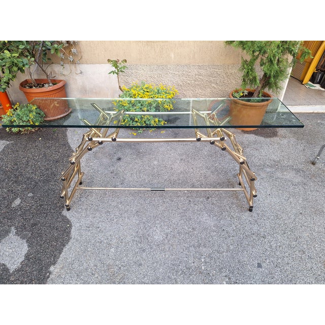 Console Table in Brass-Plated Aluminum andd Glass Top by Fedele Papagni for Leonardo Da Vinci, 1990s For Sale - Image 17 of 18
