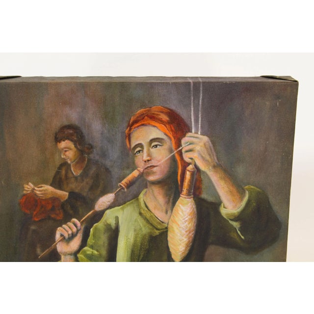 Mid-Century Modern 1960's Fine Art Oil Painting of Madonna Weaving, Oil Painting, For Sale - Image 3 of 5
