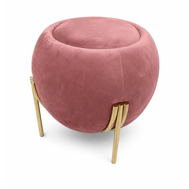 Vintage Pink Velvet Pouf, 1980s For Sale - Image 3 of 4