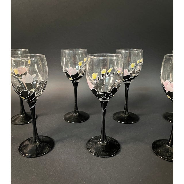 Vintage French Hand-Decorated Glasses, 1950s, Set of 6 For Sale - Image 4 of 13