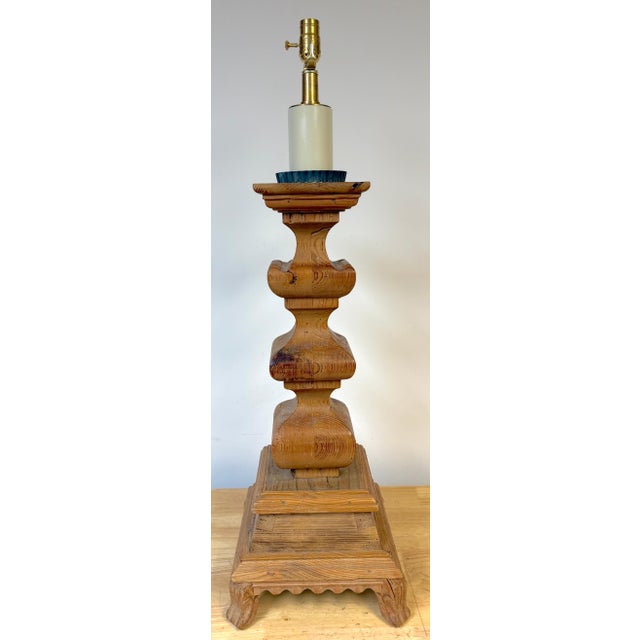 Mid 20th Century Monumental Tuscan Carved Pine Column Table Lamps, Rewired - a Pair For Sale - Image 14 of 14