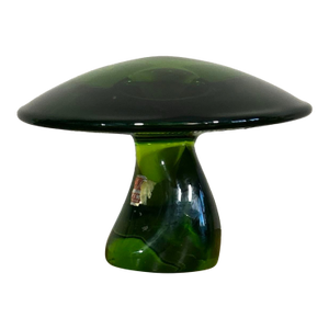 "Jumbo" Size Large Viking Glass MCM Olive Green Glass Mushroom 5 3/4" Cap Partial Sticker