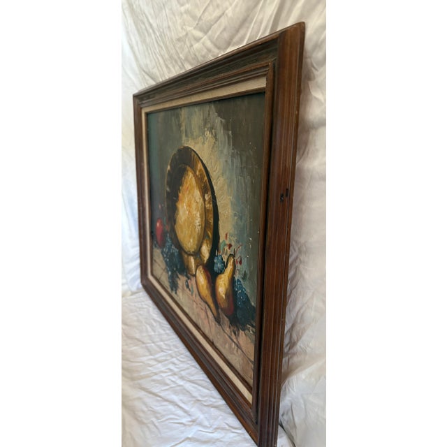 Mid-Century Modern Still Life Fruit and Platter, Impasto Oil on Canvas Signed by Artist, Framed For Sale - Image 4 of 11