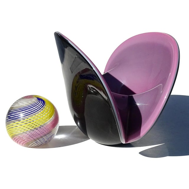 Nautical Vintage Murano Large Purple Black Italian Art Glass Double Position Clam Seashell Centerpiece Bowl Flower Vase For Sale - Image 3 of 8