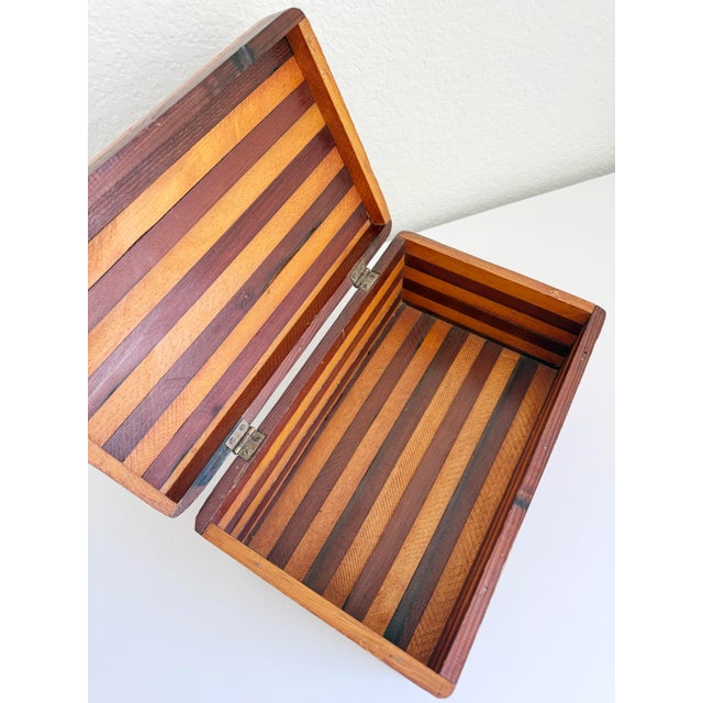 Wood Large Antique Folk Art Wood Box For Sale - Image 7 of 8