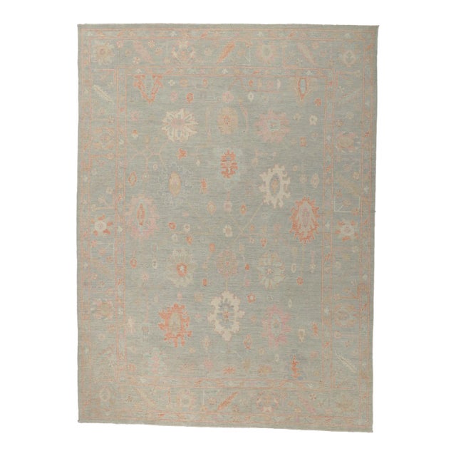Vintage Pastel Modern Oushak Rug - 8'10 X 12'00 For Sale