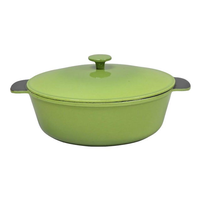 Vintage Cast Iron Dutch Oven Made in France 20538 Green Casserole Pot W/ Lid For Sale