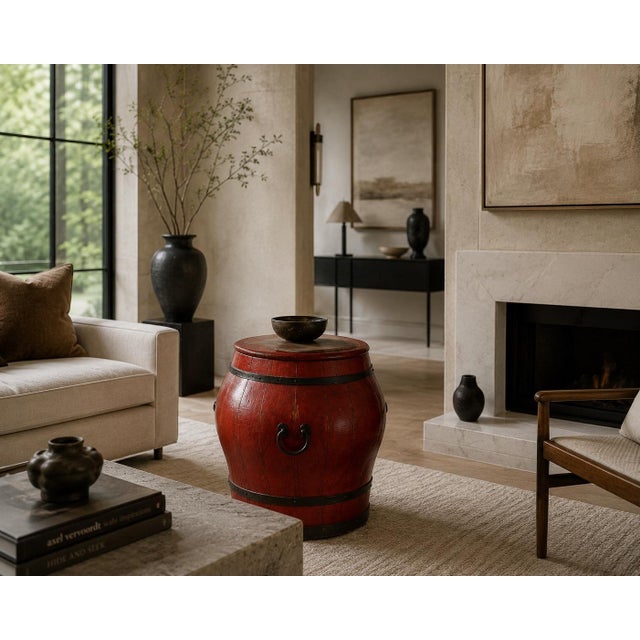 Antique Chinese Red Lacquer Elm Rice / Grain Storage Vessel — Sculptural Qing Style Container For Sale - Image 12 of 12
