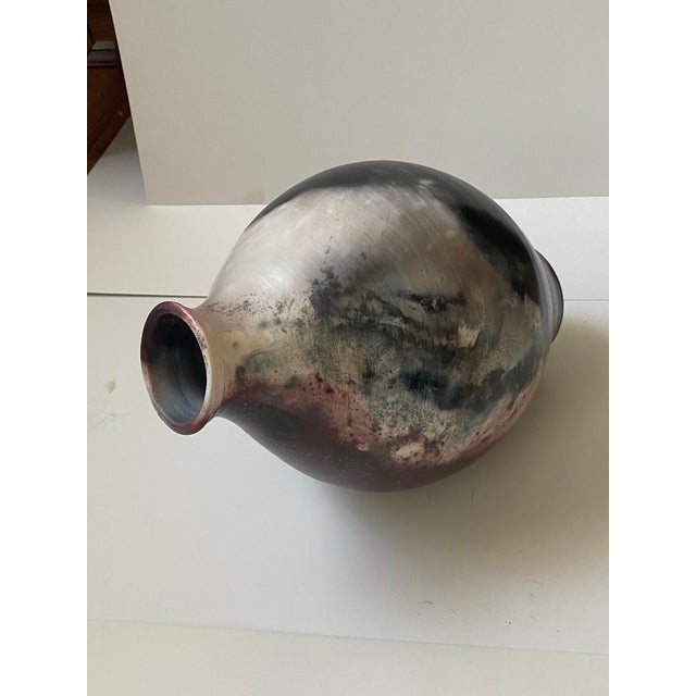 Black Vintage Raku Style Vase Artist Signed For Sale - Image 8 of 11