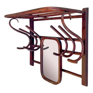 Wall Mounted Coat Rack with Mirror from Fischel, 1900s For Sale