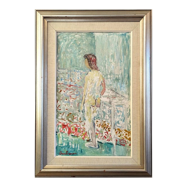 Mid-Century Modern Swedish "Unnoticed" Vintage Nude Figurative Portrait Oil Painting, Framed For Sale