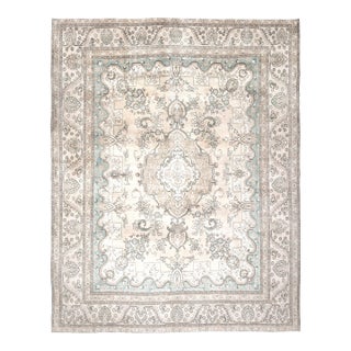 1970s Vintage Persian Handmade Wool Cotton Beige Area Rug For Sale