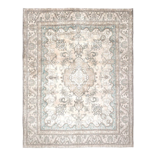 1970s Vintage Persian Handmade Wool Cotton Beige Area Rug For Sale
