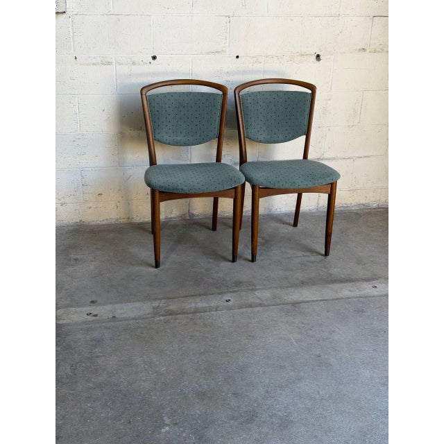1960s Vintage Danish Teak Dining Chairs Set of 2 Mid Century Modern Upholstered Chairs For Sale - Image 5 of 10