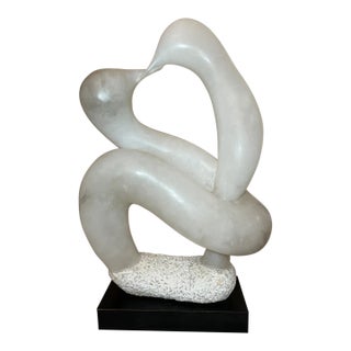 Large Modernist Vintage Carved White Marble Stone Abstract Sculpture Statue For Sale
