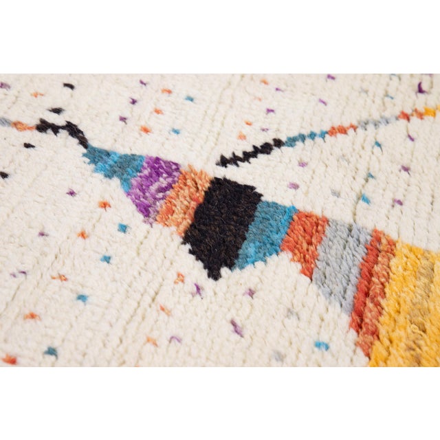 Abstract Ivory Moroccan Berber Style Handmade Abstract Wool Rug For Sale - Image 3 of 12