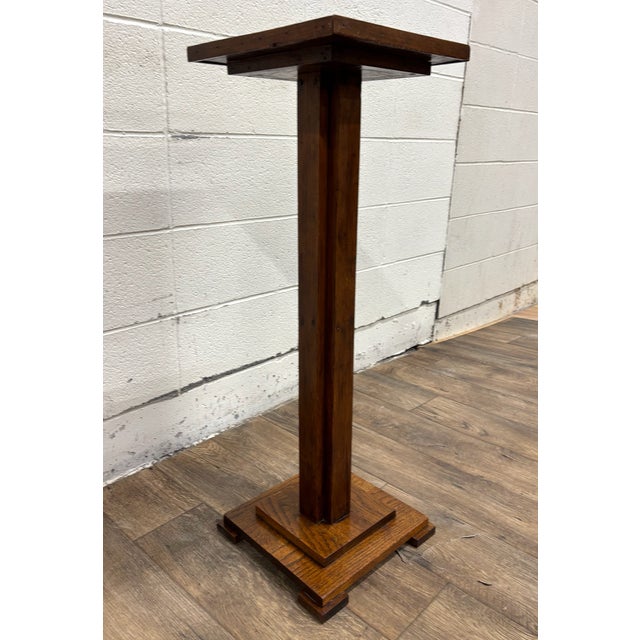 Antique Mission Arts and Crafts Oak Pedestal Plant Stand Statue Pedestal For Sale - Image 4 of 9