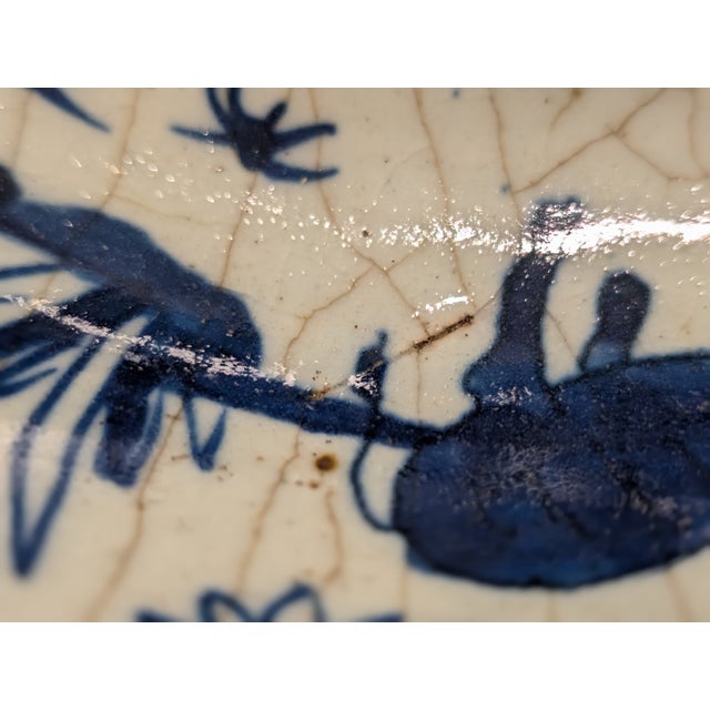 Antique Chinese Blue & White Porcelain Bowl With Rare Coral Glaze Exterior – Qing Dynasty Scholar Motif – Late 19th Century For Sale - Image 12 of 14