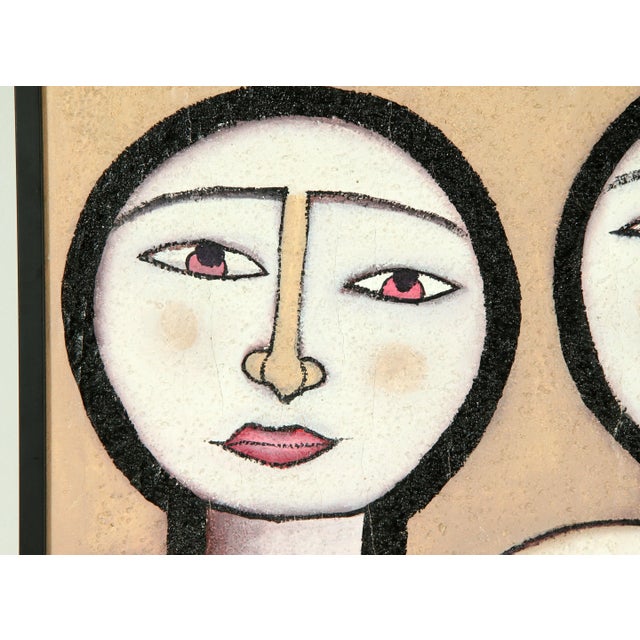 Contemporary 1980's Postmodern Acrylic on Board Painting of Faces For Sale - Image 3 of 11