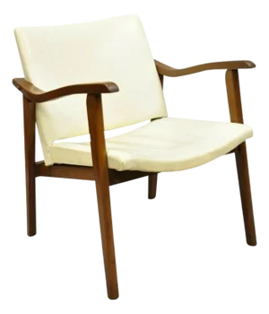 Mid 20th Century Mid Century Modern Walnut Wood Frame Vinyl Upholstered Lounge Arm Chair