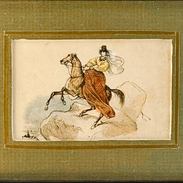 French Antique Hand-Colored Equestrian Miniature Color Etchings in Faux Tortoiseshell Frames - Set of 5 For Sale - Image 11 of 18