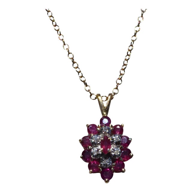 The Adamsville: Ruby and Diamond Necklace in Yellow Gold For Sale