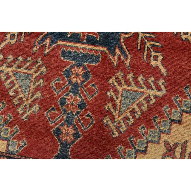 Kazak Rug 4’1” X 6’4” Red Wool Tribal Hand-Knotted Oriental Carpet For Sale - Image 4 of 12