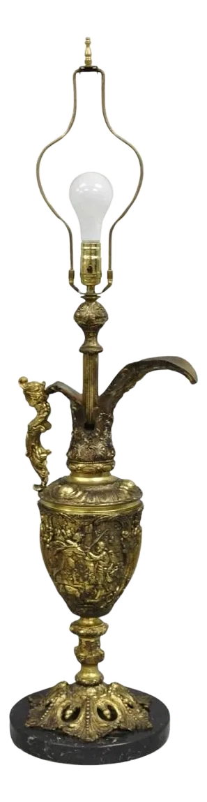 Vintage French Renaissance Large Figural Bronze Ewer Urn Pitcher Table Lamp